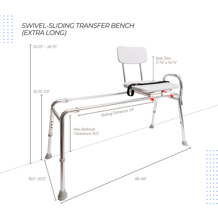 Eagle Health Supplies Sliding Tub Transfer Bench with Swivel Seat, Extra Long, (77692)