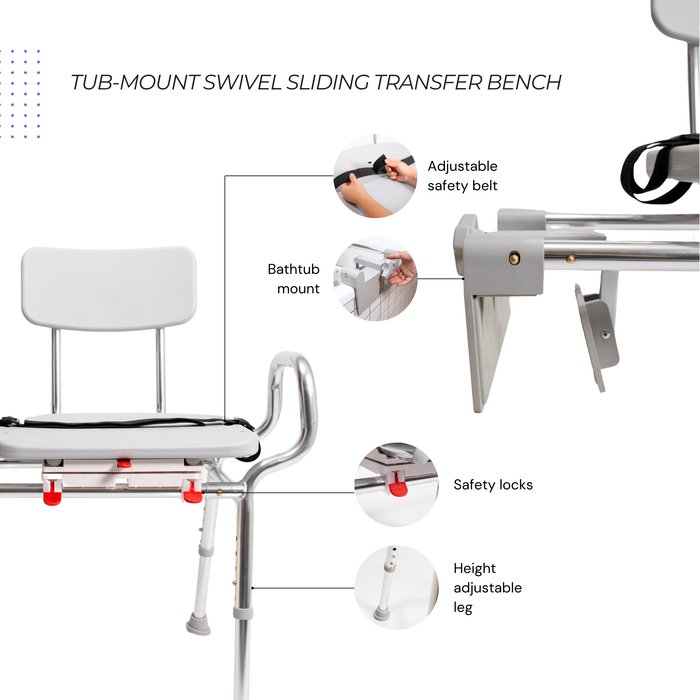 Eagle Health Supplies Tub-Mount Sliding Tub Transfer Bench with Swivel Seat (77762)