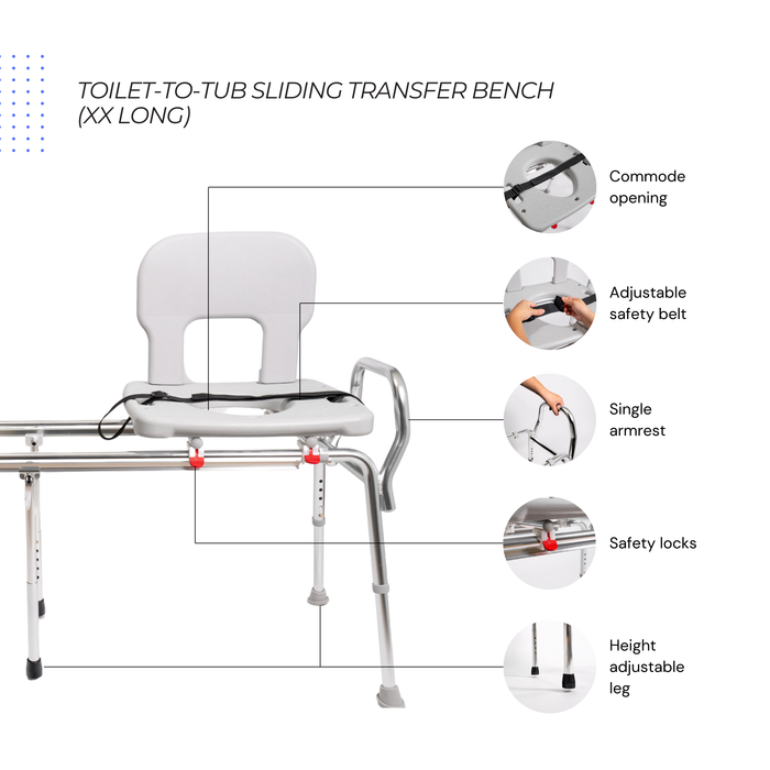 Eagle Health Supplies Toilet-to-Tub Sliding Tub Transfer Bench, Extra Long, (77993)
