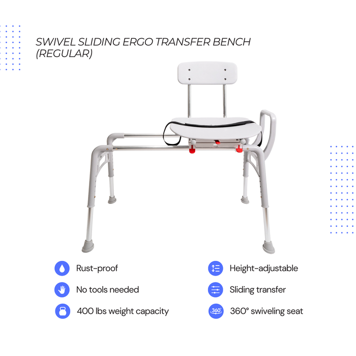 Eagle Health Supplies Sliding Tub Transfer Bench with Swivel Seat -  ERGO Series (78668)