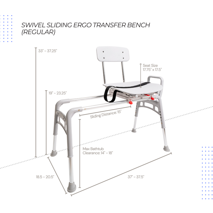 Eagle Health Supplies Sliding Tub Transfer Bench with Swivel Seat -  ERGO Series (78668)