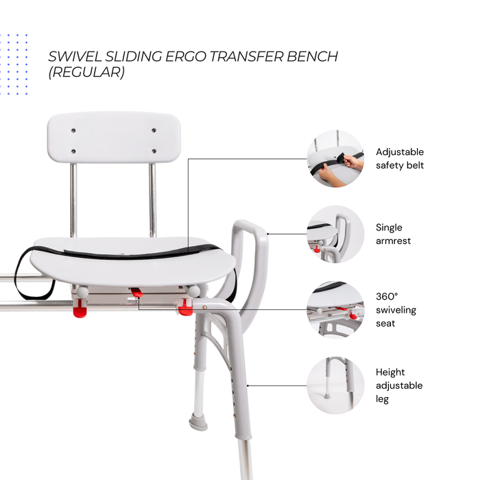 Eagle Health Supplies Sliding Tub Transfer Bench with Swivel Seat -  ERGO Series (78668)
