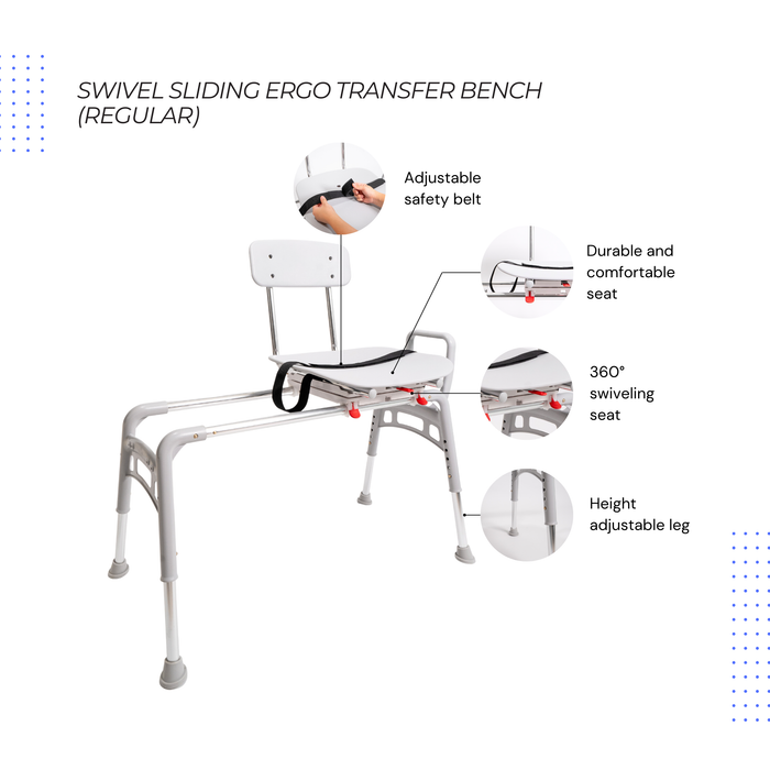 Eagle Health Supplies Sliding Tub Transfer Bench with Swivel Seat -  ERGO Series (78668)