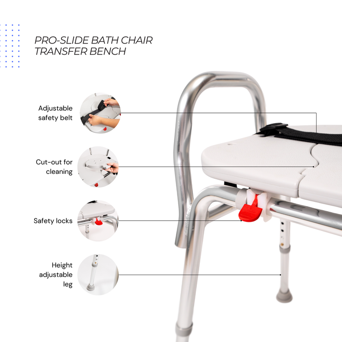 Eagle Health Supplies Sliding Tub Transfer Bench with Cut-Out seat - Pro-Slide series (70311)