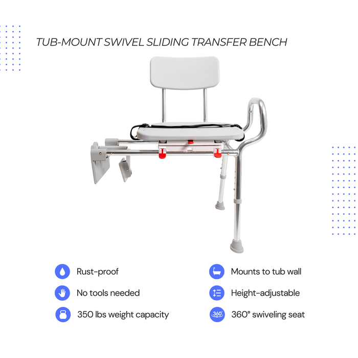 Eagle Health Supplies Tub-Mount Sliding Tub Transfer Bench with Swivel Seat (77762)