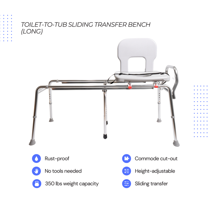 Eagle Health Supplies Toilet-to-Tub Sliding Tub Transfer Bench, Long, (77963)