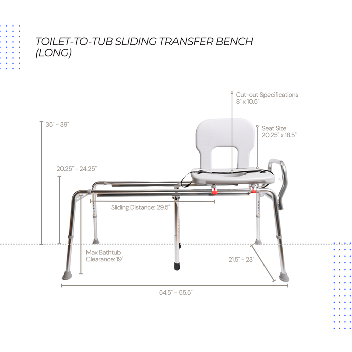 Eagle Health Supplies Toilet-to-Tub Sliding Tub Transfer Bench, Long, (77963)