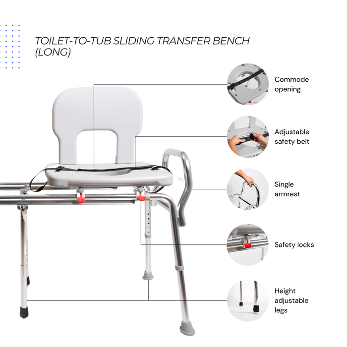 Eagle Health Supplies Toilet-to-Tub Sliding Tub Transfer Bench, Long, (77963)