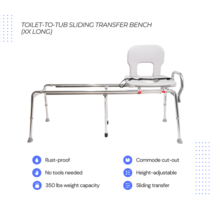 Eagle Health Supplies Toilet-to-Tub Sliding Tub Transfer Bench, Extra Long, (77993)