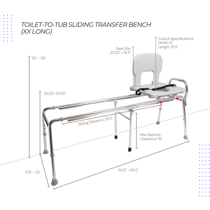 Eagle Health Supplies Toilet-to-Tub Sliding Tub Transfer Bench, Extra Long, (77993)