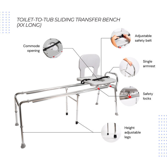 Eagle Health Supplies Toilet-to-Tub Sliding Tub Transfer Bench, Extra Long, (77993)