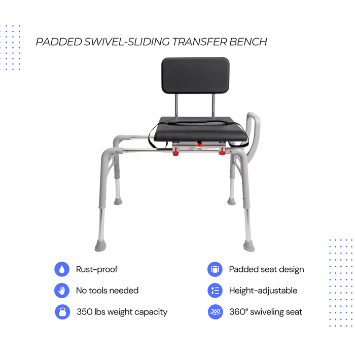 Eagle Health Supplies Sliding Tub Transfer Bench with Padded Swivel Seat (78661)