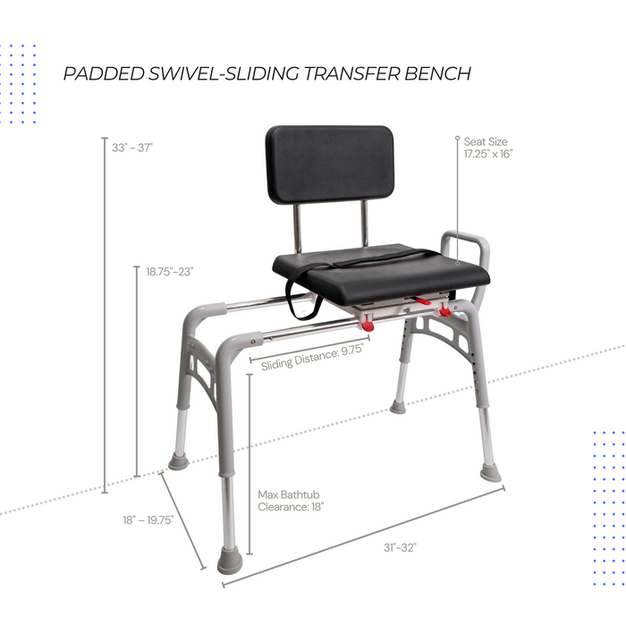 Eagle Health Supplies Sliding Tub Transfer Bench with Padded Swivel Seat (78661)