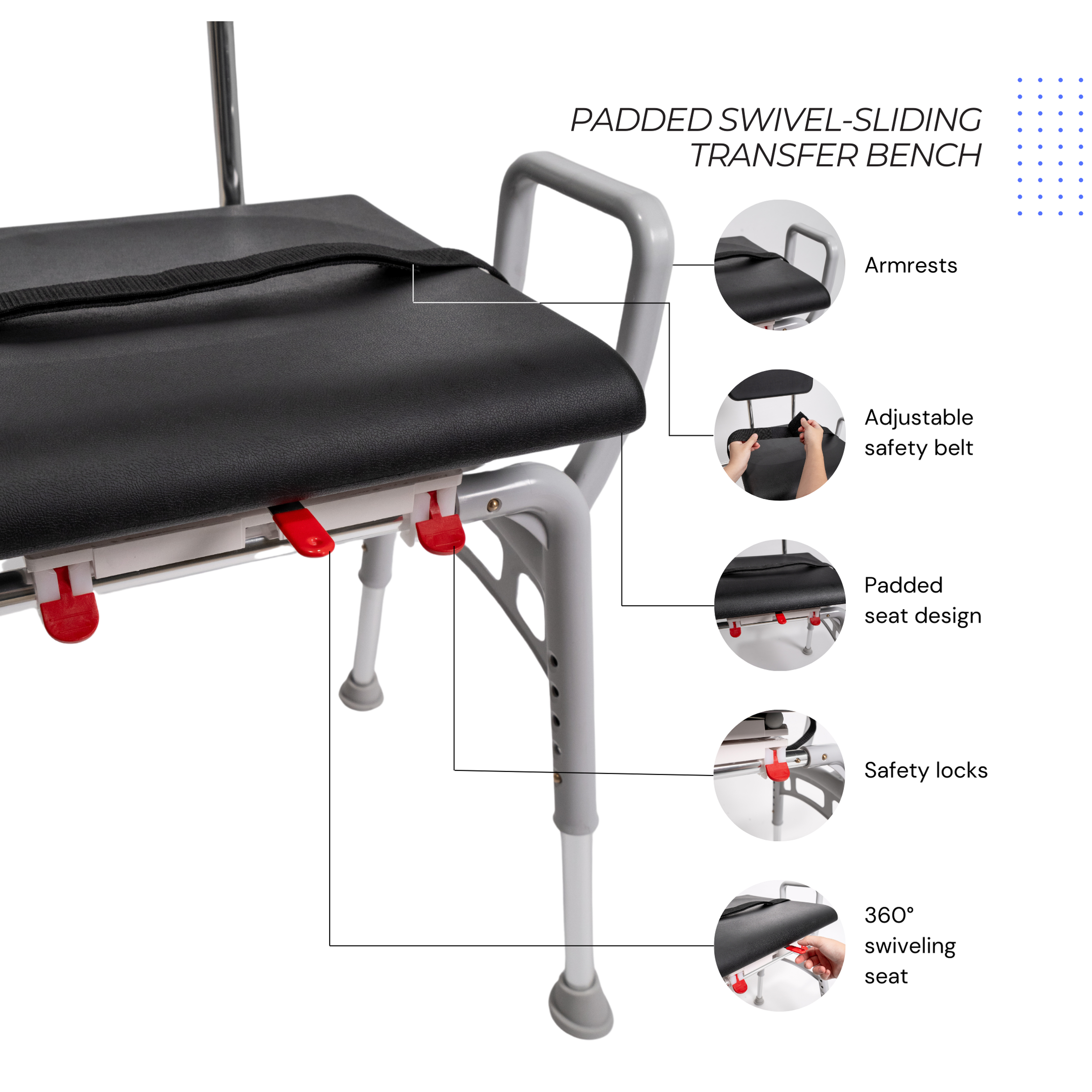 Sliding Tub Transfer Bench with Padded Swivel Seat | Eagle Health Supplies