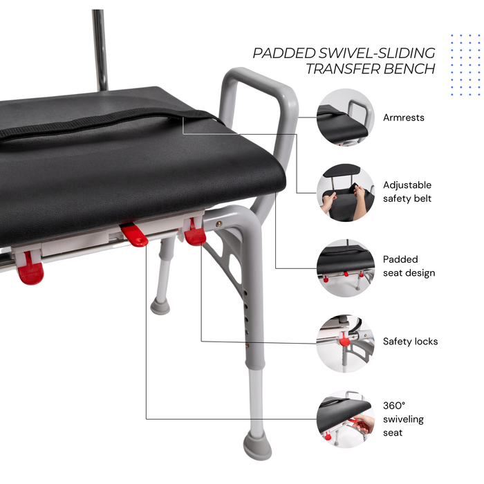 Eagle Health Supplies Sliding Tub Transfer Bench with Padded Swivel Seat (78661)