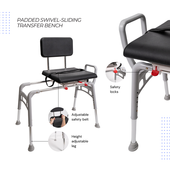Eagle Health Supplies Sliding Tub Transfer Bench with Padded Swivel Seat (78661)