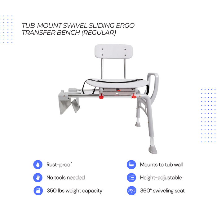 Eagle Health Supplies Tub-Mount Sliding Tub Transfer Bench with Swivel Seat -  ERGO Series (78768)