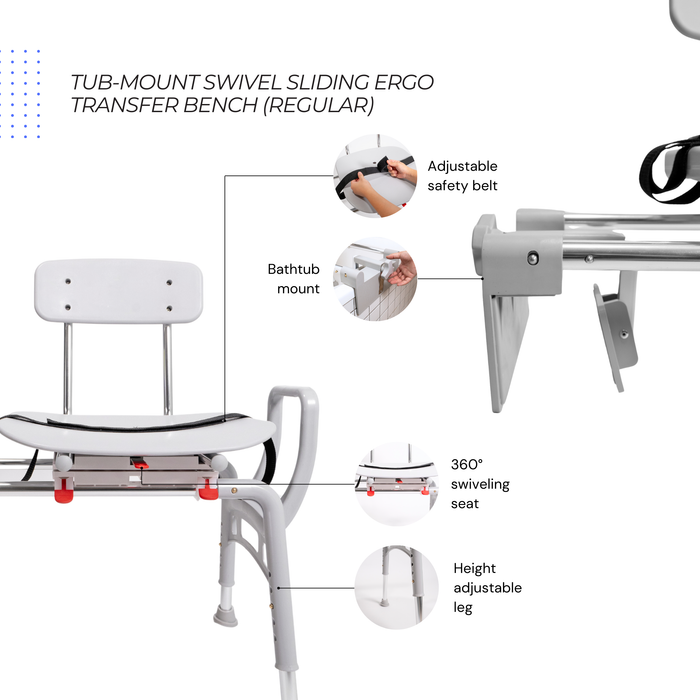 Eagle Health Supplies Tub-Mount Sliding Tub Transfer Bench with Swivel Seat -  ERGO Series (78768)
