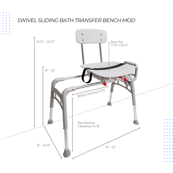 Eagle Health Supplies Sliding Tub Transfer Bench with Swivel Seat -  MOD Series (80662)