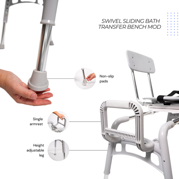 Eagle Health Supplies Sliding Tub Transfer Bench with Swivel Seat -  MOD Series (80662)