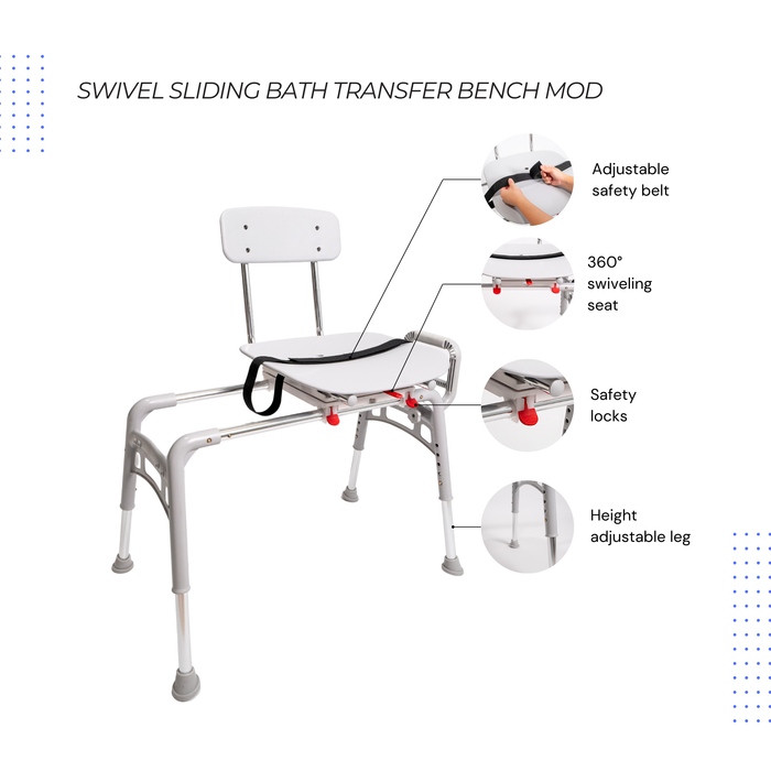 Eagle Health Supplies Sliding Tub Transfer Bench with Swivel Seat -  MOD Series (80662)