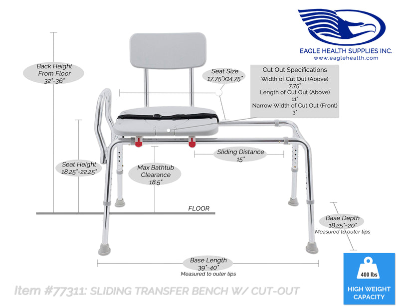 77311 - Sliding Transfer Bench with Cut-Out (Regular) - Eagle Health Supplies
