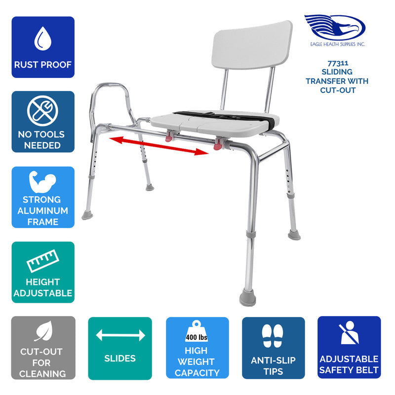 77311 - Sliding Transfer Bench with Cut-Out (Regular) - Eagle Health Supplies