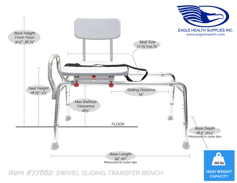 77662 - Swivel Sliding Transfer Bench (Regular) - Eagle Health Supplies