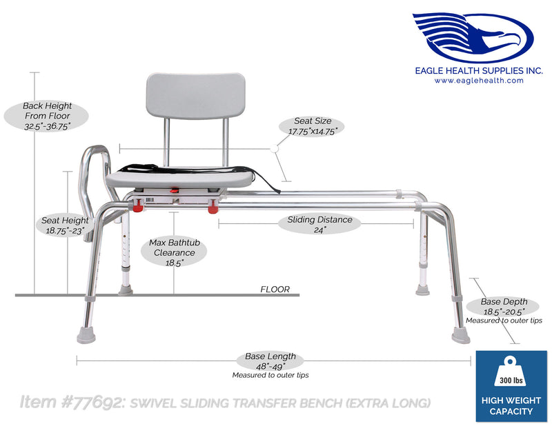 77692 - Swivel Sliding Transfer Bench (Extra Long) - Eagle Health Supplies
