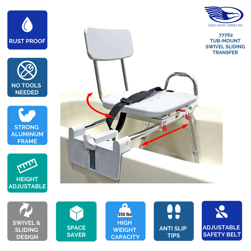 77762 - Tub-Mount Swivel Sliding Transfer Bench - Eagle Health Supplies