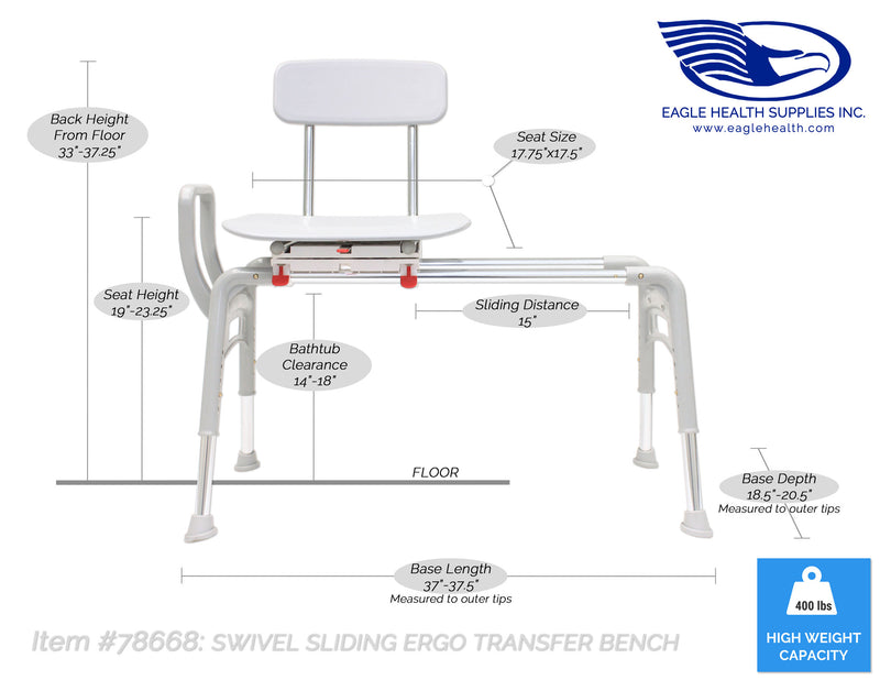 Specifications for 78668 - Swivel Sliding Ergo Transfer Bench (Regular)